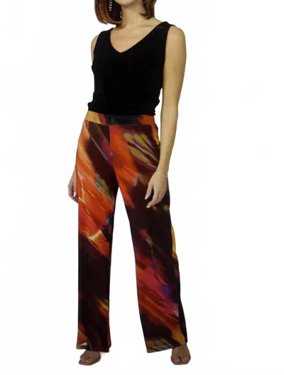 Frank Lyman Wide Leg Trouser In Orange/black In Blue