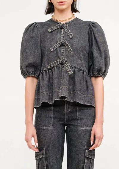 Daisy Norah Denim Blouse In Black In Black