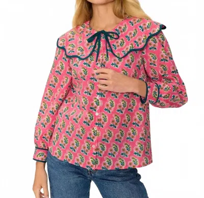 Pink City Prints Apple Long Sleeve Blouse In Candy Pink In Blue