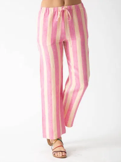 Electric & Rose Sail Linen Pant In Peach / Malibu Pink Stripe In Pink