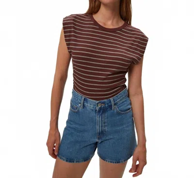 Michael Stars Joni Power Shoulder Tee In Espresso Stripe In Brown