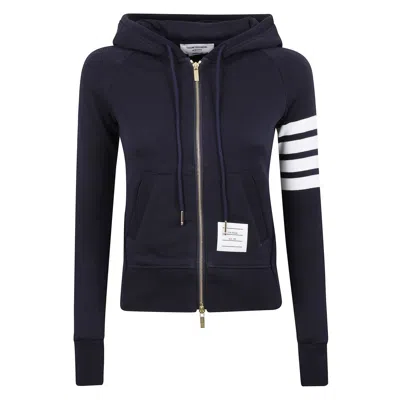 Thom Browne Zip-up Hoodie With Four-bar Detail In Blue
