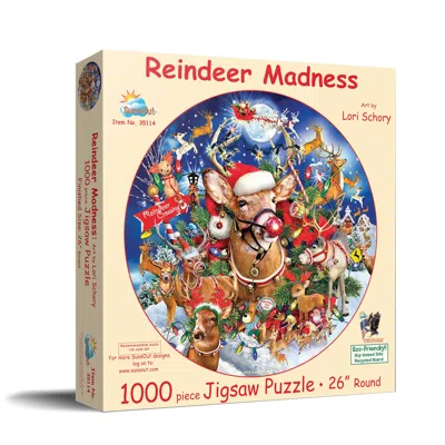 Sunsout Reindeer Madness 1000 Piece Jigsaw Puzzle For Adults Round Christmas In Multi