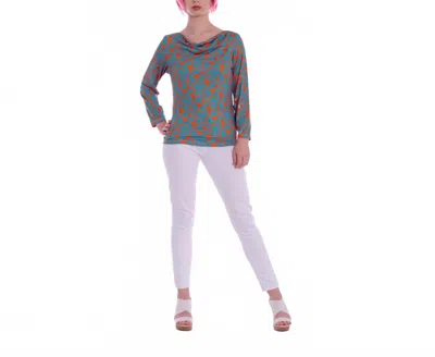 Michelle Parisou Talia Long Straight Sleeves Top In Orange Vine In Green