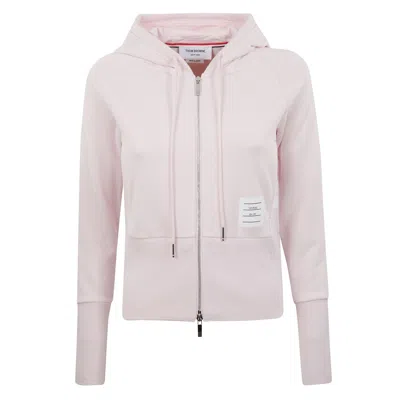 Thom Browne Zip-up Hoodie With Four-bar Detail In Pink