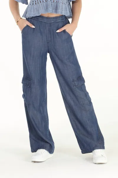 Paparazzi Tencel Wide Leg Cargo Pant In Dark Wash In Blue