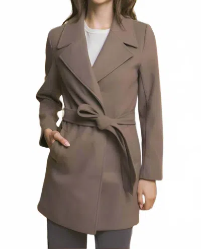 Love Tree Lapel Collared Trench Coat With Waist Tie In Greystone In Brown