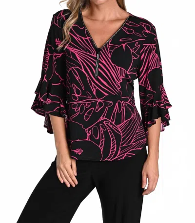 Frank Lyman Knit Top In Black/pink In Black