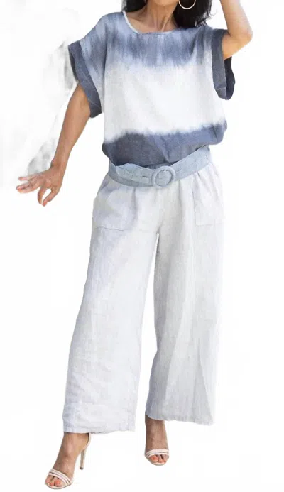 Gigi Moda Rimini Linen Short Sleeve Blouse In Charcoal In White