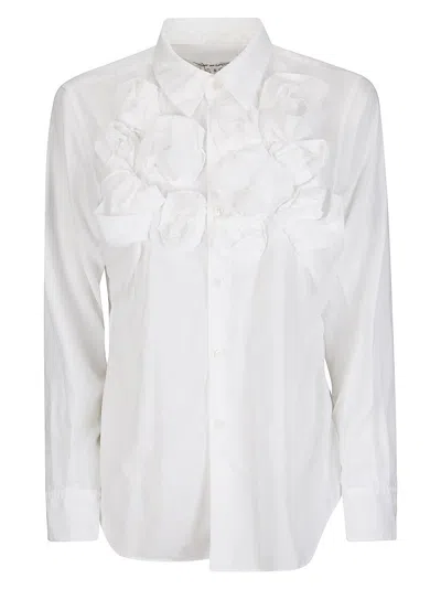 Comme Des Garçons Tailored Long-sleeve Blouse With Subtle Sheen In Neutral