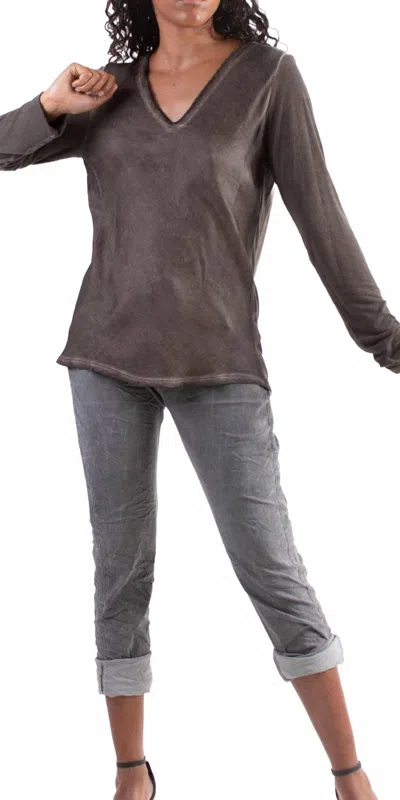 Gigi Moda Rita Raw Edge Long Sleeve Top In Chocolate In Gold