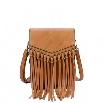 Ampere Creations Women's Scarlet Fringe Phonecase Crossbody Bag In Light Brown In Brown