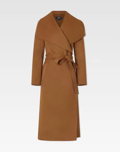Mackage Ladies Belted Light Wool Coat In Earth Brown In Brown