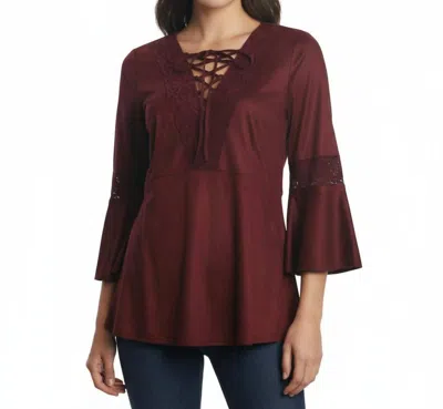 Ryu Lace Detail Faux Suede Top In Burgundy In Burgundy