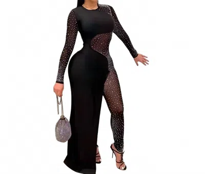 Gaje Sequin Bodycon Evening Jumpsuit With Cape In Black In Black