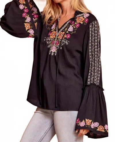 Andree By Unit Floral Embroidered Blouse In Black In Black