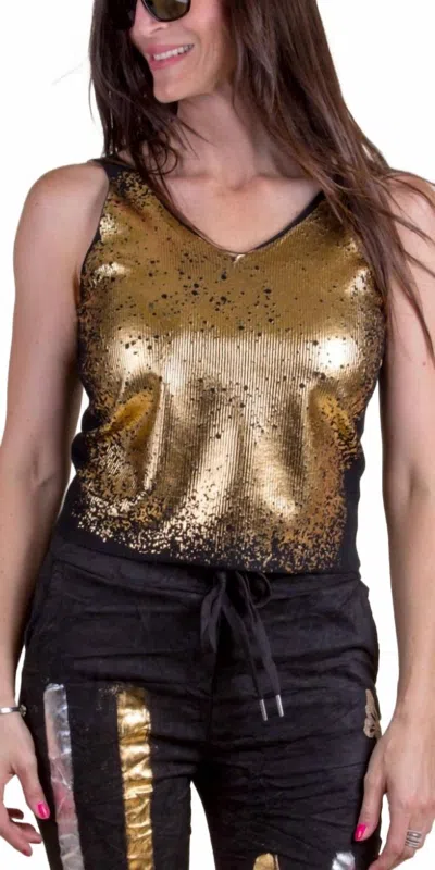 Gigi Moda Orsa V-neck Tank Top In Black In Gold