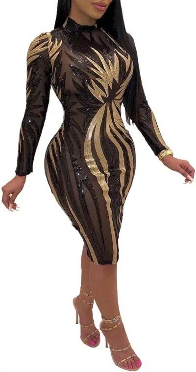 Gaje Luxury Sequin Party Sexy Sparkle Club Dress In Gold/ Black In Black
