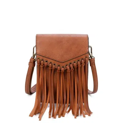 Ampere Creations Women's Scarlet Fringe Phonecase Crossbody Bag In Cognac In Brown
