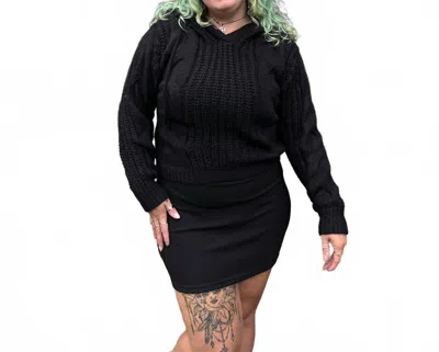 Bibi Women's Ellie Oversized Cable Knit Hoodie In Black In Black