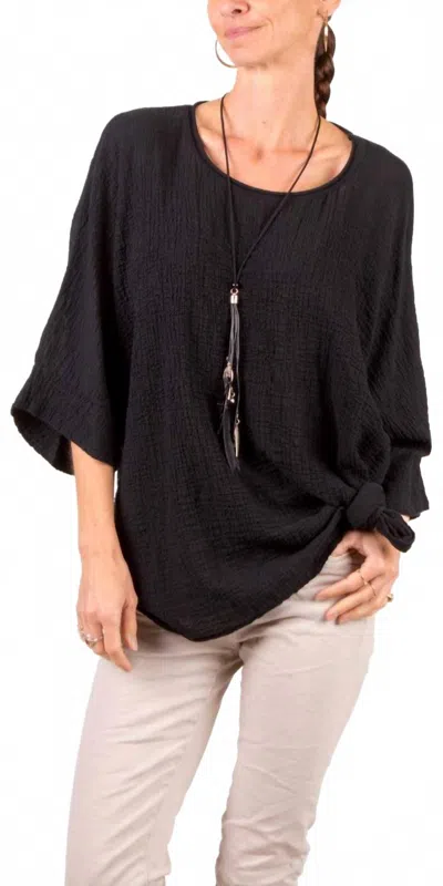 Gigi Moda Rina Waffle Cotton Top In Black In Black