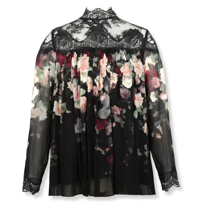 Zimmermann High Lace Yoke Silk Blouse With Flared Hem In Black