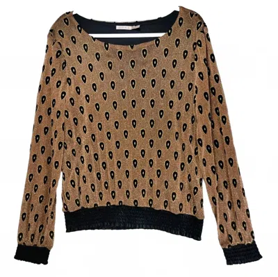 Esqualo Women's Scoop Neck Paisley Top In Bronze With Black In Brown