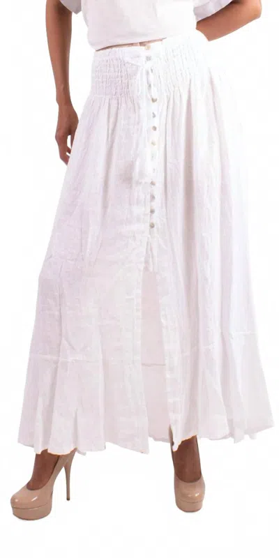 Gigi Moda Magdalena Linen Maxi Skirt In White In Pink