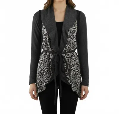 Ryu Rosette Lace Trim Cardigan In Charcoal In Pink