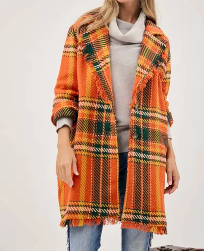 Davi & Dani Plaid Button Front Jacket In Orange Multi In Brown