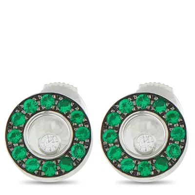 Chopard 18k White Gold Happy Diamonds And Emerald Stud Earrings Ch24-110625 In White