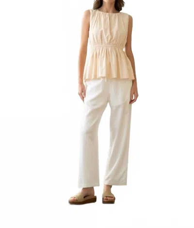 Elle Grey Shirred Peplum Blouse In Eggshell In Neutral