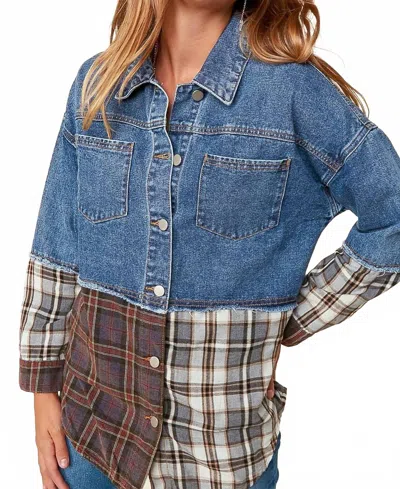 Sugarfox Women's Washed Denim Shacket In Multi In Blue