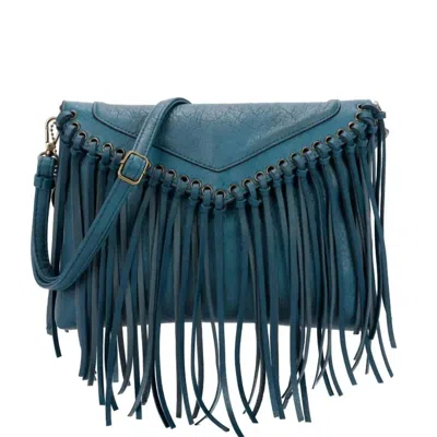 Ampere Creations Women's Dallas Fringe Crossbody Bag In Teal In Blue