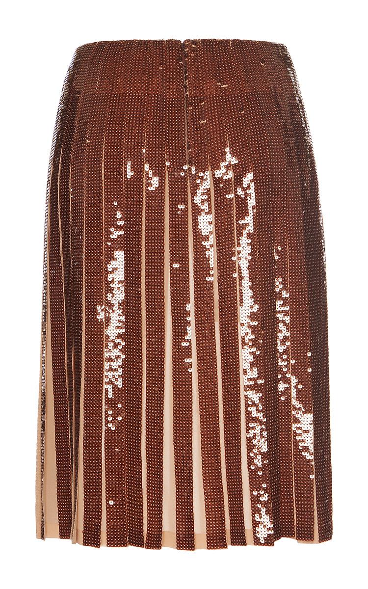 Emilio Pucci Woman Metallic Pleated Sequined Silk-georgette Skirt ...