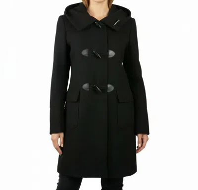 Monoreno Hooded Toggle Button Coat In Black In Black
