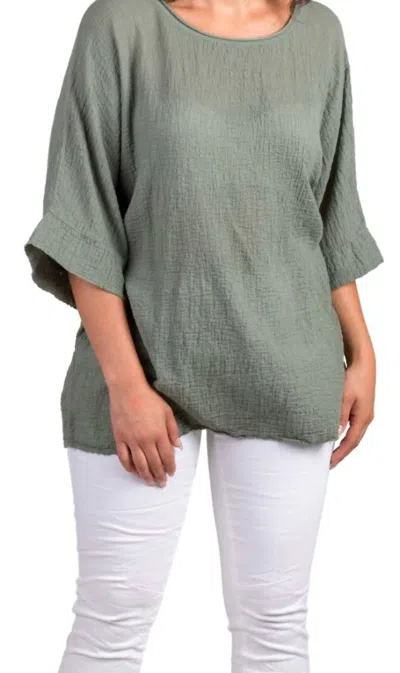 Gigi Moda Rina Waffle Cotton Top In Olive In Green