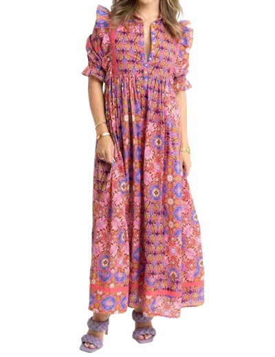 Karlie Isla Kaleidoscope Puff Sleeve Maxi Dress In Pink In Multi