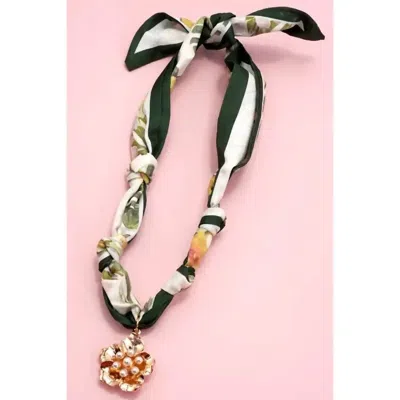 Josslyn By Wall To Wall Women's Knotted Scarf Layering Flower Charm Necklace In Tropical Green In Multi
