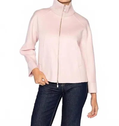 Kinross Short Knit Trim Zip Mock Coat In Ballet In Pink