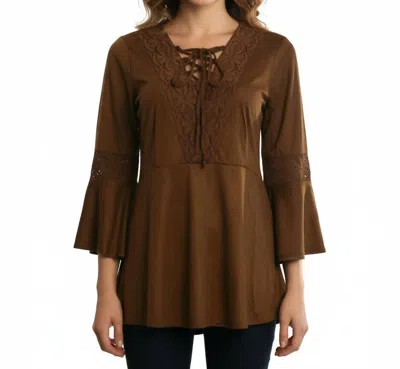 Ryu Lace Detail Faux Suede Top In Camel In Brown