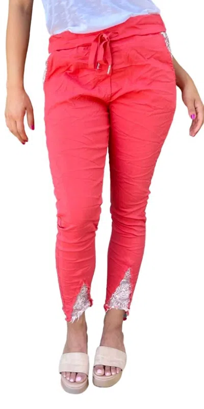 Gigi Moda Ricamo Tie-waist Pants In Coral In Red