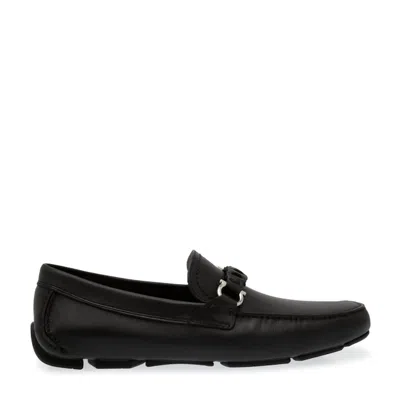 Ferragamo Leather Ornament Driver Loafers In Black