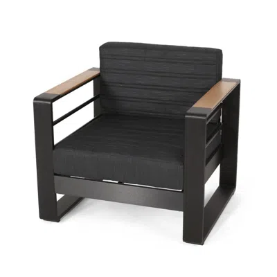 Hivvago Accent Club Chair, Slat Panel Design, Modern Open Back, Aluminum Black Wood In Gray