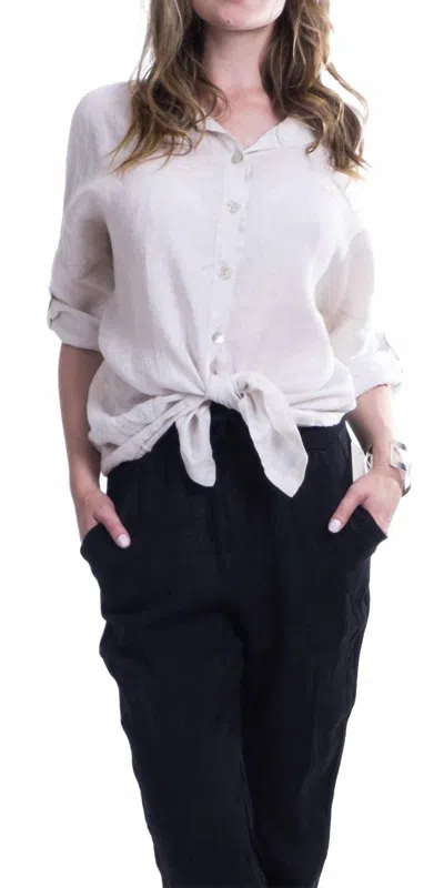 Gigi Moda Ottavia Button Front Linen Blouse In Sand In White