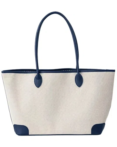 Jillian Ink Women's Carryall Shopper Tote Bag In Beige Navy Blue In Neutral