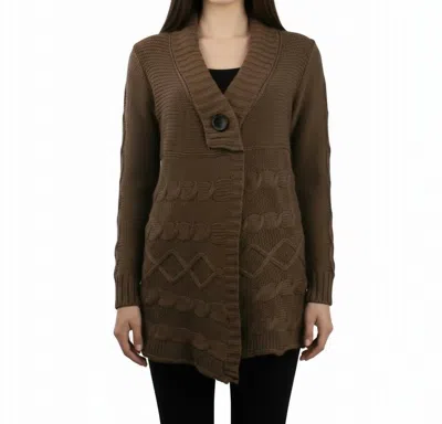Monoreno Shawl Collar Cable Knit Cardigan In Brown In Brown