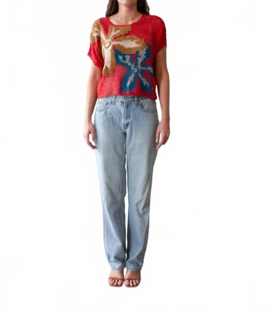 Bel Kazan Yeva With Floral Accents Top In Cherry In Red