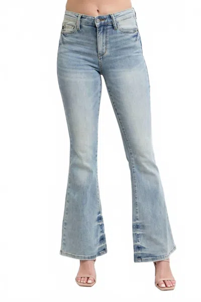 Judy Blue Mid Rise Tinted Pin Tack Detail Flare Jeans In Blue In Blue