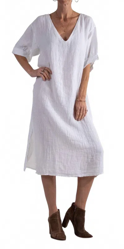 Gigi Moda Matera Linen Midi Dress In White In Purple